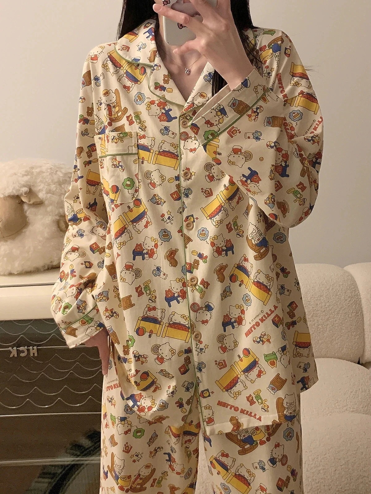 もっとktを見るにはショップに入る20ellokitty ハロー パジャマ 女性用 春秋 綿ポケット 長袖 柔らかい 女の子 ホームウェア 2点セット