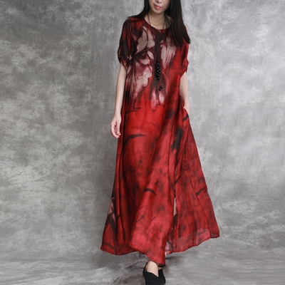 ロングワンピース ワンピース カジュアル グリーン 緑 レッド 赤 ミドル丈 ロング丈 袖あり 半袖 ラウンドネック ワイド 大人女子 大人 上品 おしゃれ デイリーウェア レトロ レトロ風