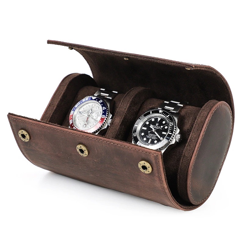 レトロ狂馬皮腕時計ケース二人は旅行携帯カップル腕時計収納ケース