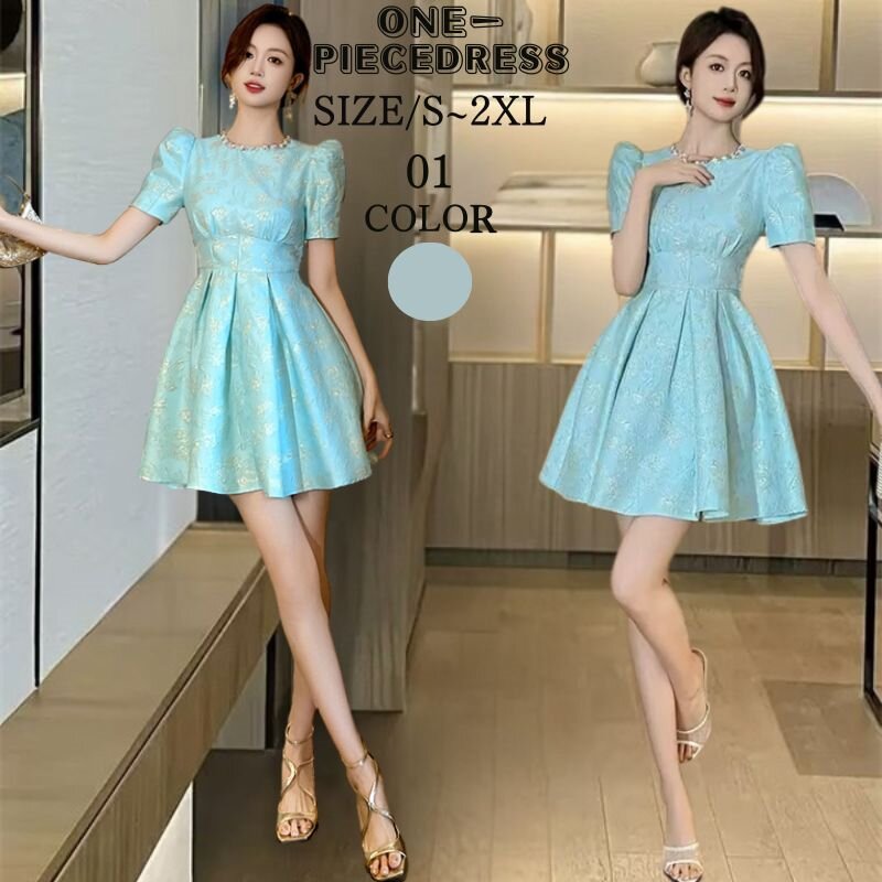 ワンピスドレス　Aラインワンピース　パーティードレス　ミニ丈ワンピース　フォーマルドレス　ビーズ付き　半袖　姫系　セクシー上品 大人 きれいめ キャバ嬢　お水　結婚式 20代 30代 40代　ピンク