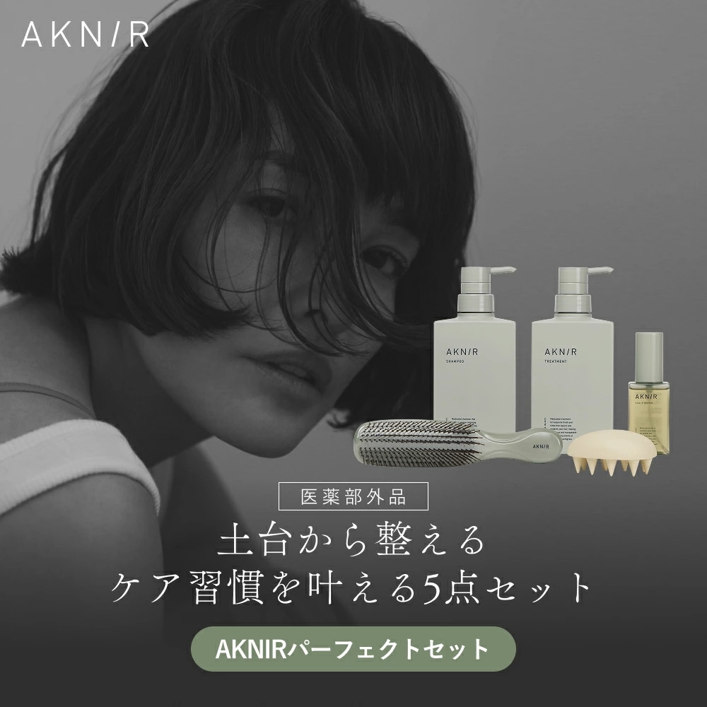 AKNIR 梨花開発 パーフェクトセット シャンプー トリートメント ヘアスカルプセラム シャンプーブラシ スカルプブラシ ギフト エイジングケア 頭皮ケア