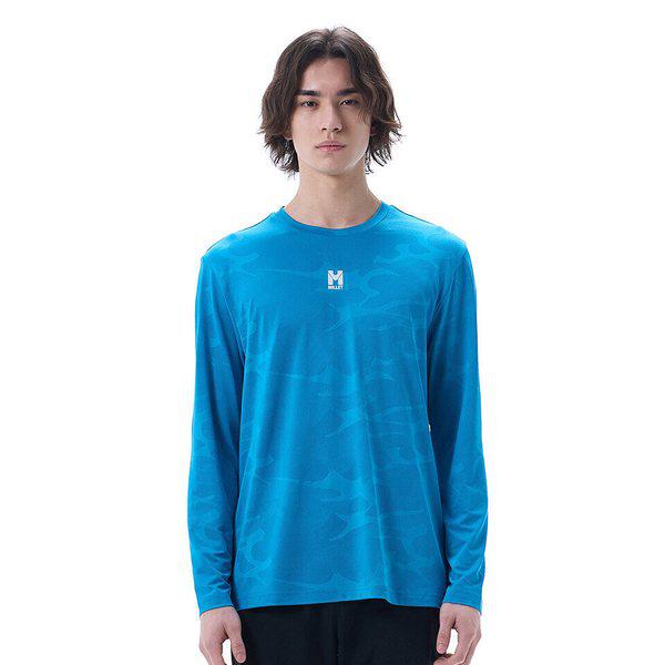男性用夏のアウトドアメッシュ素材 ディマックス ジャカード 長袖Tシャツ カプリブルー_CC