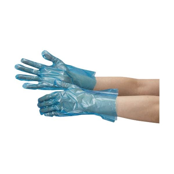（まとめ） ミドリ安全ポリエチレン使い捨て手袋 厚手 外エンボス 青 L VERTE-566N-L 1箱（200枚） [x5セット]
