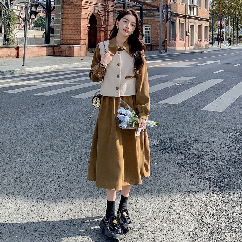 ハイエンドのカスタマイズ-今年の人気の女性用ドレススーツ2025秋新作韓国風長袖軽くて大人っぽいベストシャツスカート2点セット