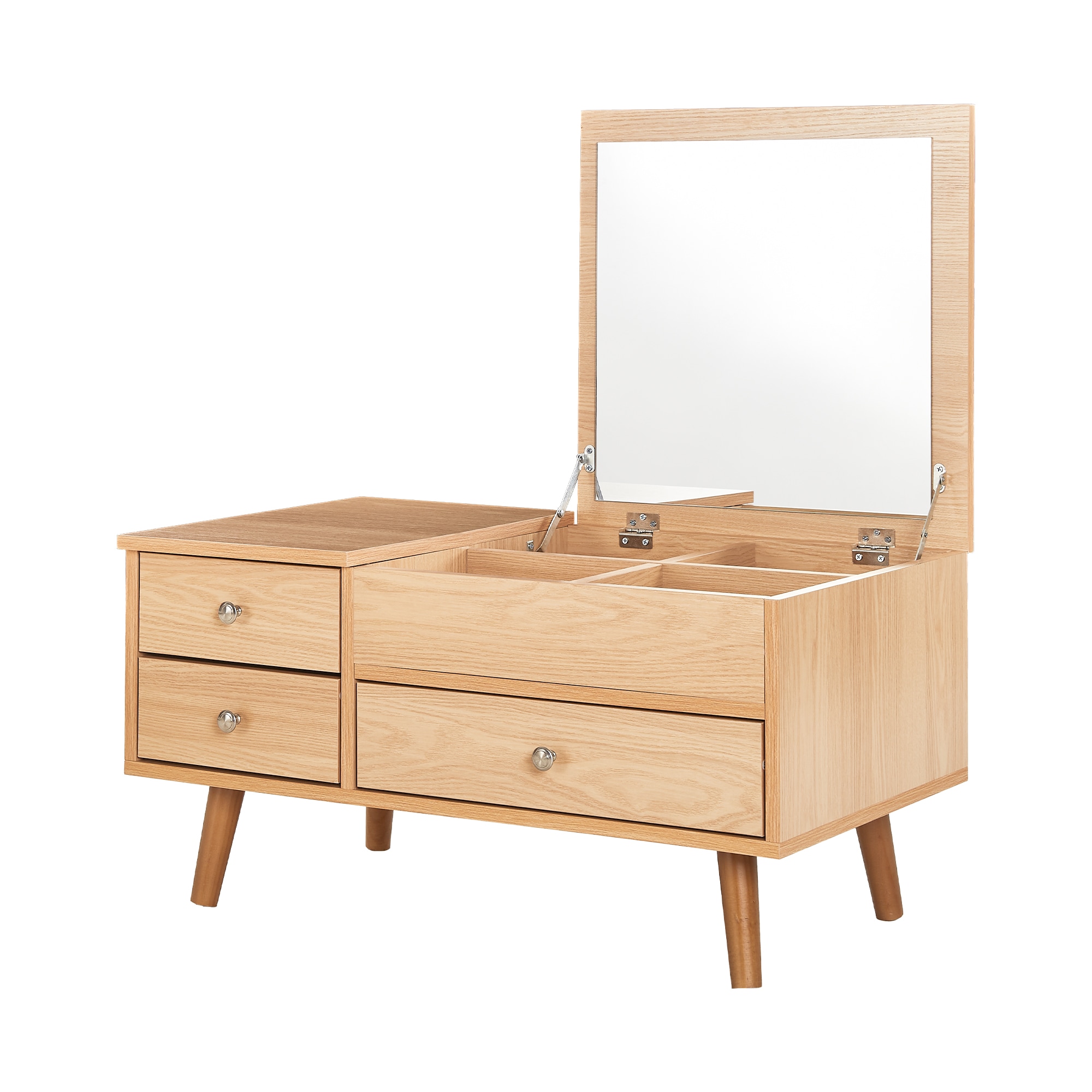 ドレッサーテーブル テーブルドレッサー ローテーブル コンパクト 引き出し付き 棚付き ロータイプ 化粧台 オーク 大容量収納 多機能 組み立て簡単 テーブル 鏡 メイク ロードレッサー 機能的 一台