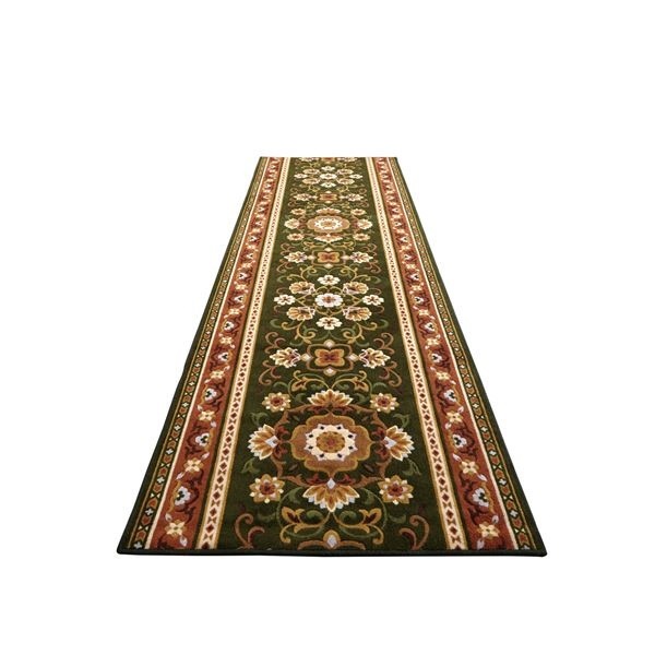 アラベスク柄 廊下敷き/フロアマット グリーン 65340cm 抗菌防臭吸水速乾加工 滑りにくい加工 洗える 日本製