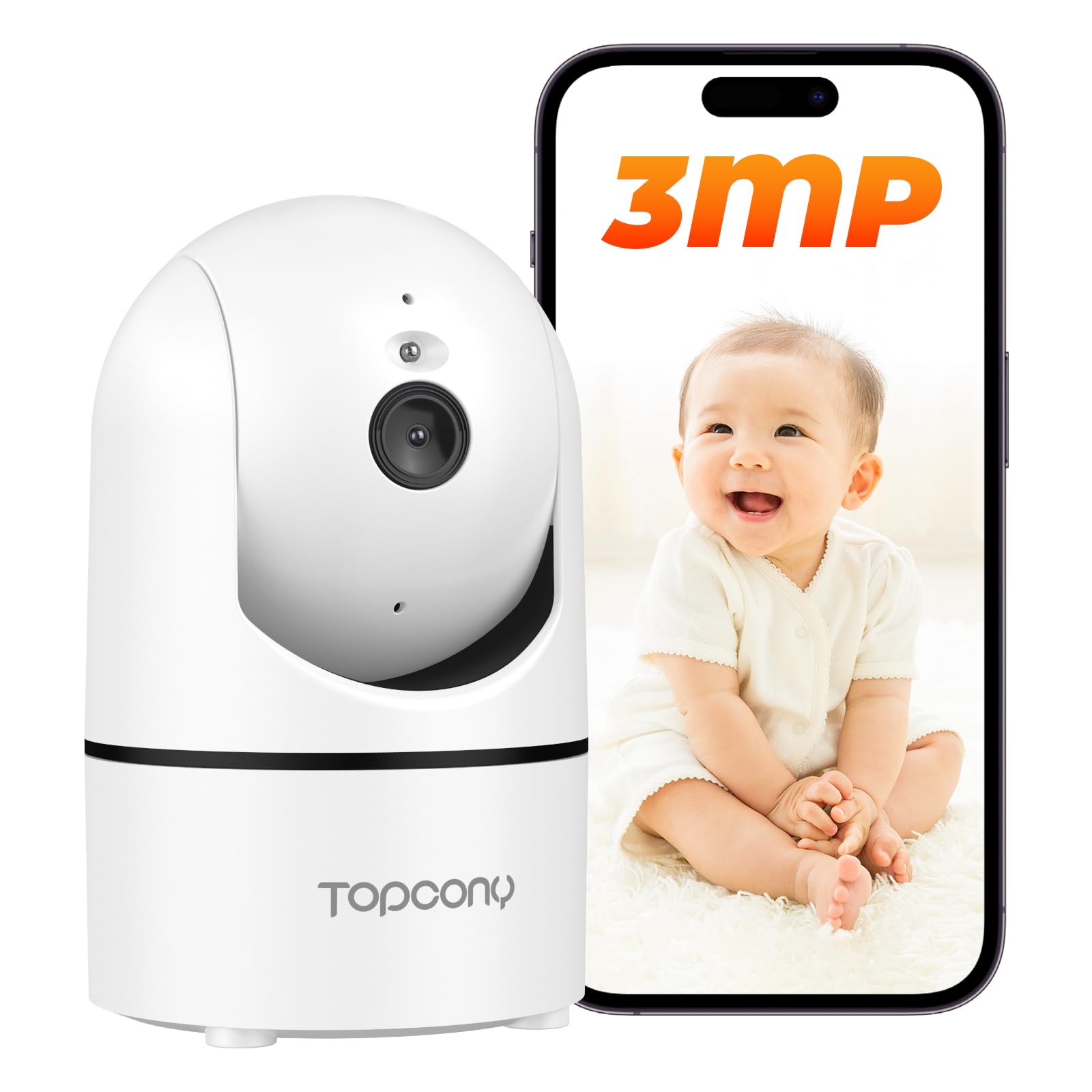 Topcony 新機種 自動追尾・360全方位監視防犯カメラ 室内用 ペット 留守番カメラ ネットワークカメラ 見守りカメラ Topcony 2K 300万画素 WiFi PTZ 首振り パン355チ