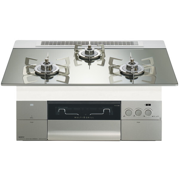 N3S24PWASKSTESC-LP プラチナシルバーガラストップ プログレ ビルトインガスコンロ (プロパンガス用・3口・幅75cm)