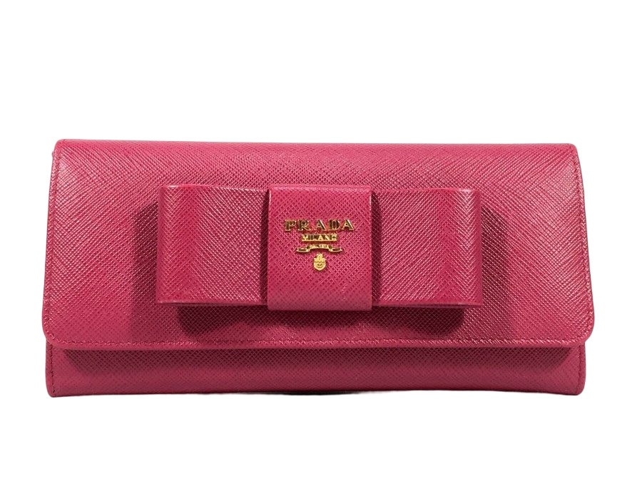 長財布 サフィアーノ レザー ピンク リボンデザイン 【中古品】