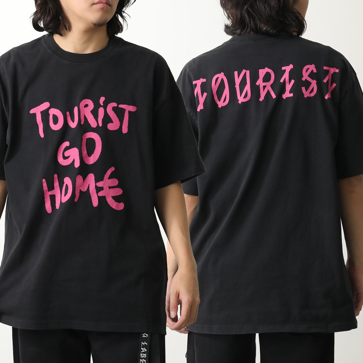 44 LABEL GROUP フォーティーフォーレーベルグループ Tシャツ B0030556 FA582 メンズ 半袖 カットソー ロゴT クルーネック P594/BLACK+TOURIST-PINK