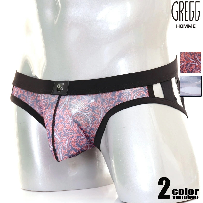 メンズビキニ ブリーフ GreggHomme/グレッグオム OUTLINE BRIEFS2 バックカットシースルー迷彩 立体縫製 透けメンズビキニ ビキニブリーフ 男性下着　メンズ　パンツ　セクシー