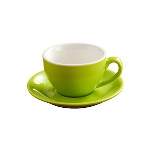 ラテカップ 200ml ラテアート ラテ カプチーノ ソーサーセット コーヒーカップ ラテボウル コーヒー 陶器 ライトグリーン FUN COFFEE (co-0016-2)