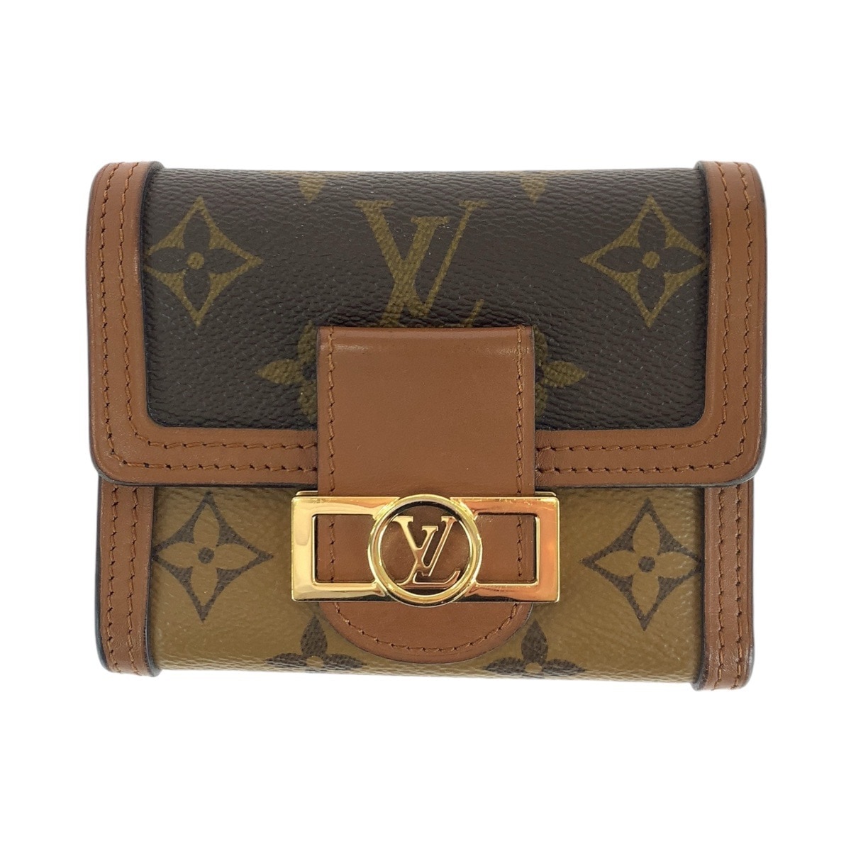 美品 モノグラム ポルトフォイユ ドーフィーヌ コンパクト ブラウン ゴールド金具 PVC/レザー M68725 折財布 コンパクトウォレット レディース 410705