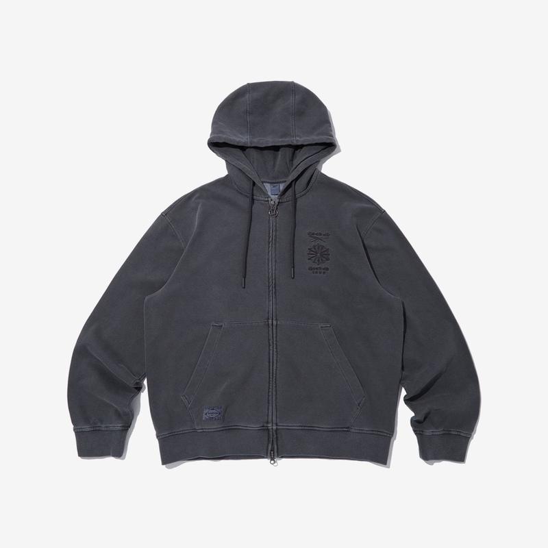 男女共用ガーメントダイイング リラックスフィット フルジップアップ - ダークグレー REJU5FZ41G3