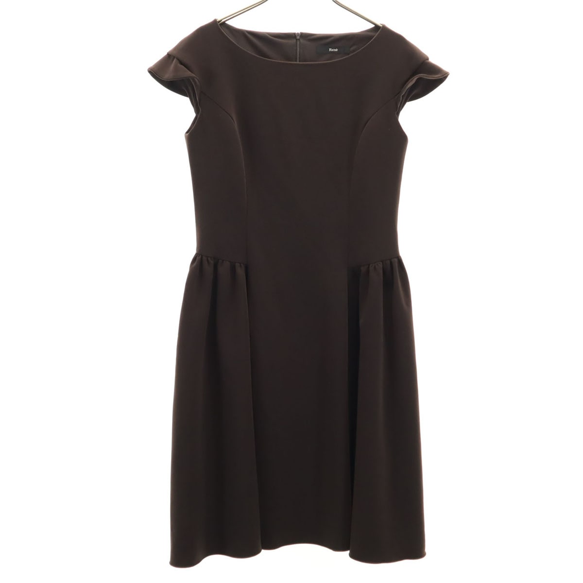 Rene ルネ 日本製 フレンチスリーブ 膝丈ワンピース 36 ブラウン レディース 古着