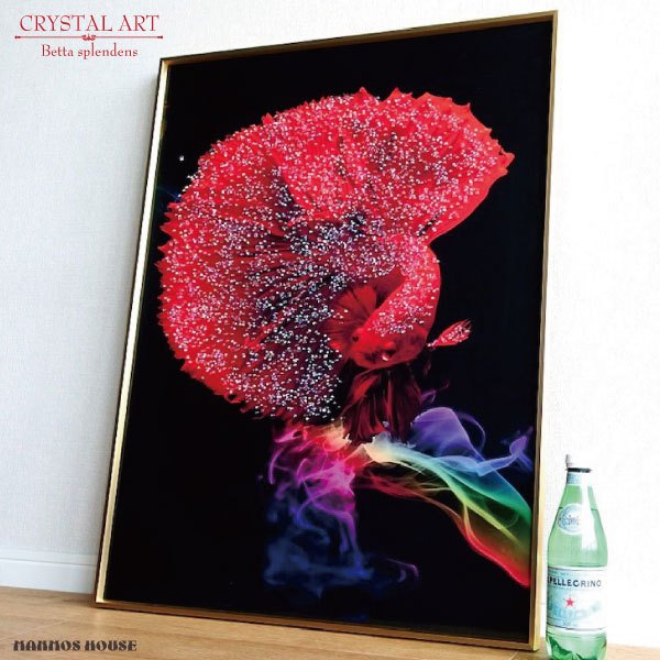 訳あり/クリスタルアートパネル/おしゃれ/絵/ウォールデコ/壁飾り/インテリアパネル/大きい絵/ベタ/魚/レッド/赤/熱帯魚/きれい/綺麗/立体/モダン/額/BIG