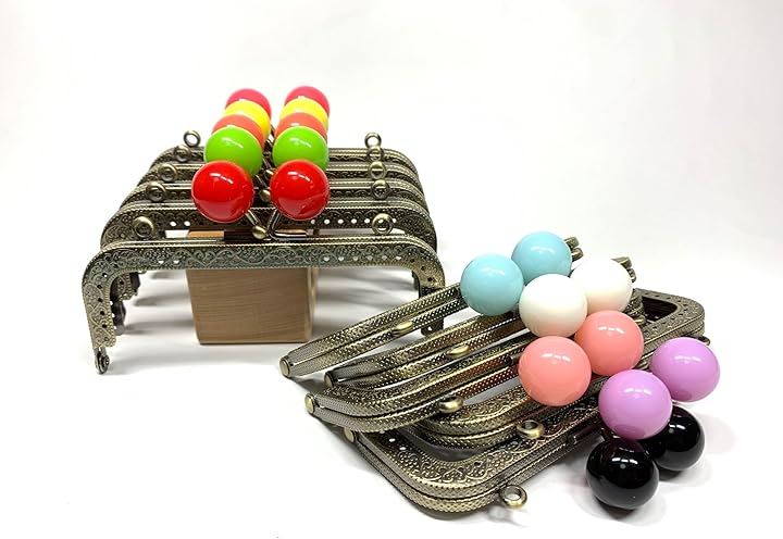 がま口 12.5cm 角型 10個セット 口金 あめ玉 アンティークゴールド ハンドメイド リメイク バッグ ポーチ 材料 DIY(シルバーｘ10色MIX)