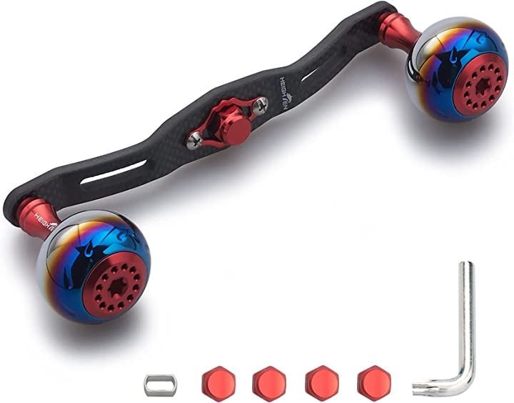 リール ハンドル カーボン 30mmノブ搭載 シマノ SHIMANO ダイワ DAIWA アブ Abu 通用 ベイトリール Aurora Series 359(レッド, 130mm)