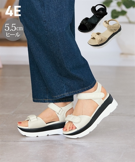 ストラップ ゆったり幅広 スポーツサンダル 低反発中敷 ワイズ４Ｅ