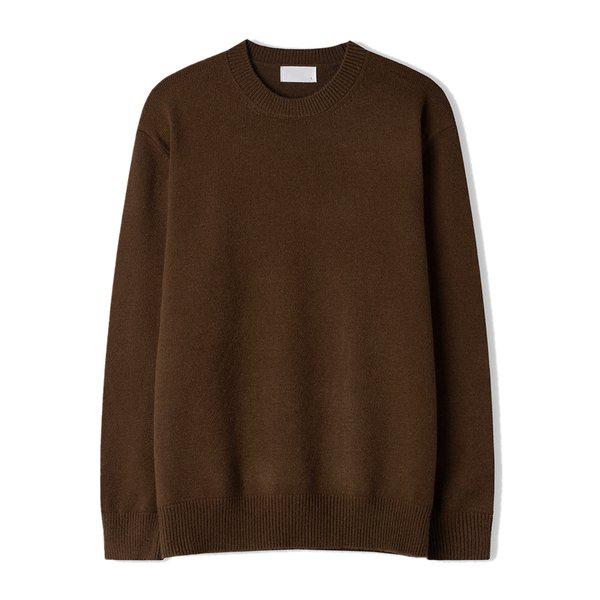 メンズ ロイ ウォッシャブル モーダル ラウンド 長袖 ニットTシャツ SG-KN-Q027-ブラウン