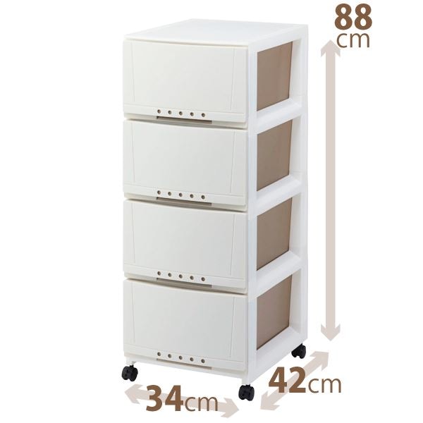 ルームケース/多目的収納ケース (4段/カプチーノ) 幅34cm×奥行42cm キャスター付き 『プロフィックス』 日本製