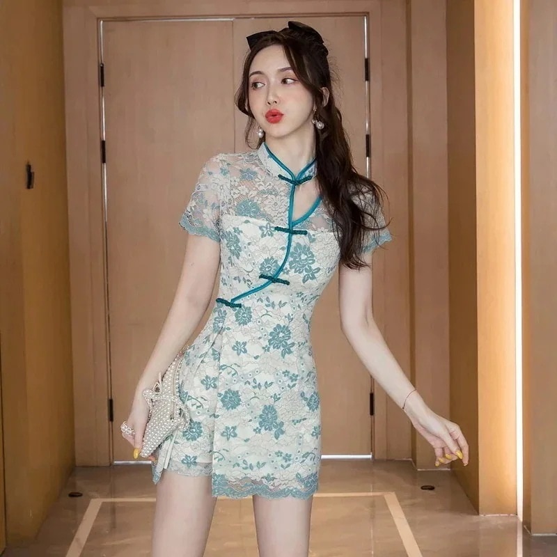 レースチャイナドレススタイルの若いの技術者のオーバーオールはチャイナドレスのツーピーワンピースドレスその他 ワンピースドレス