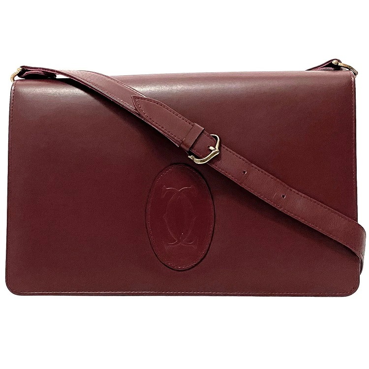 カルティエ ショルダーバッグ ボルドー マスト ヴィンテージ レザー 中古 Cartier