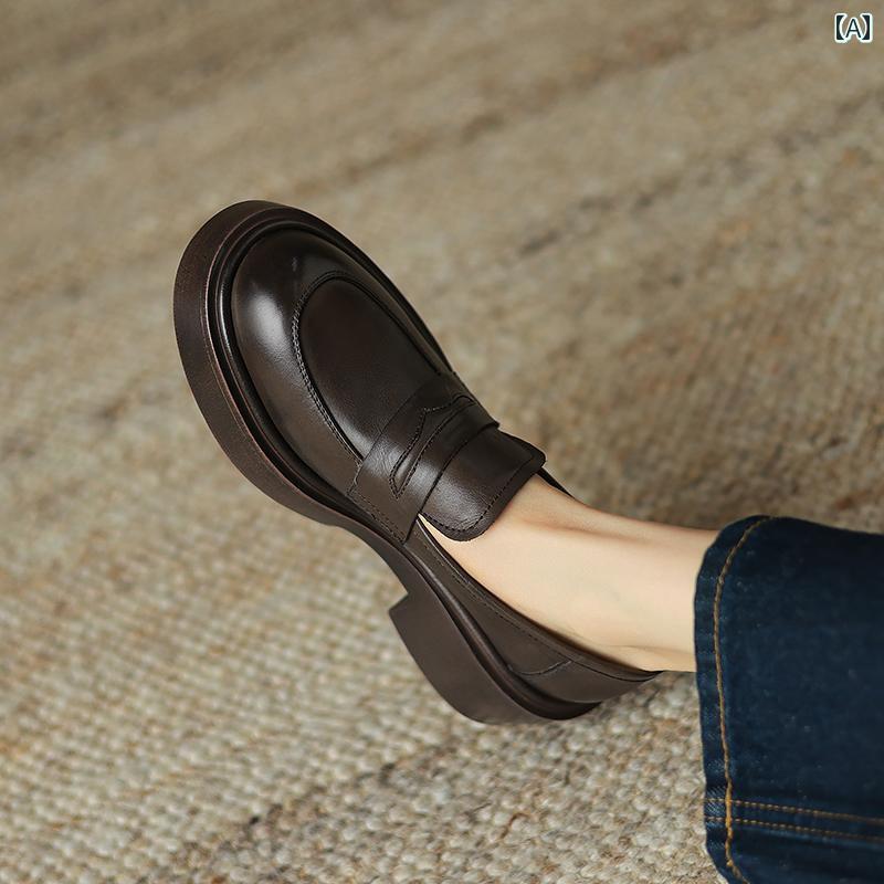 ローファー レディース 通学 通勤 学生 カレッジ 仕事 オフィス 厚底 スリッポン 小さい 革靴 女性 英国 革 厚手 ヒール ラウンドトゥ 深口 7,923円