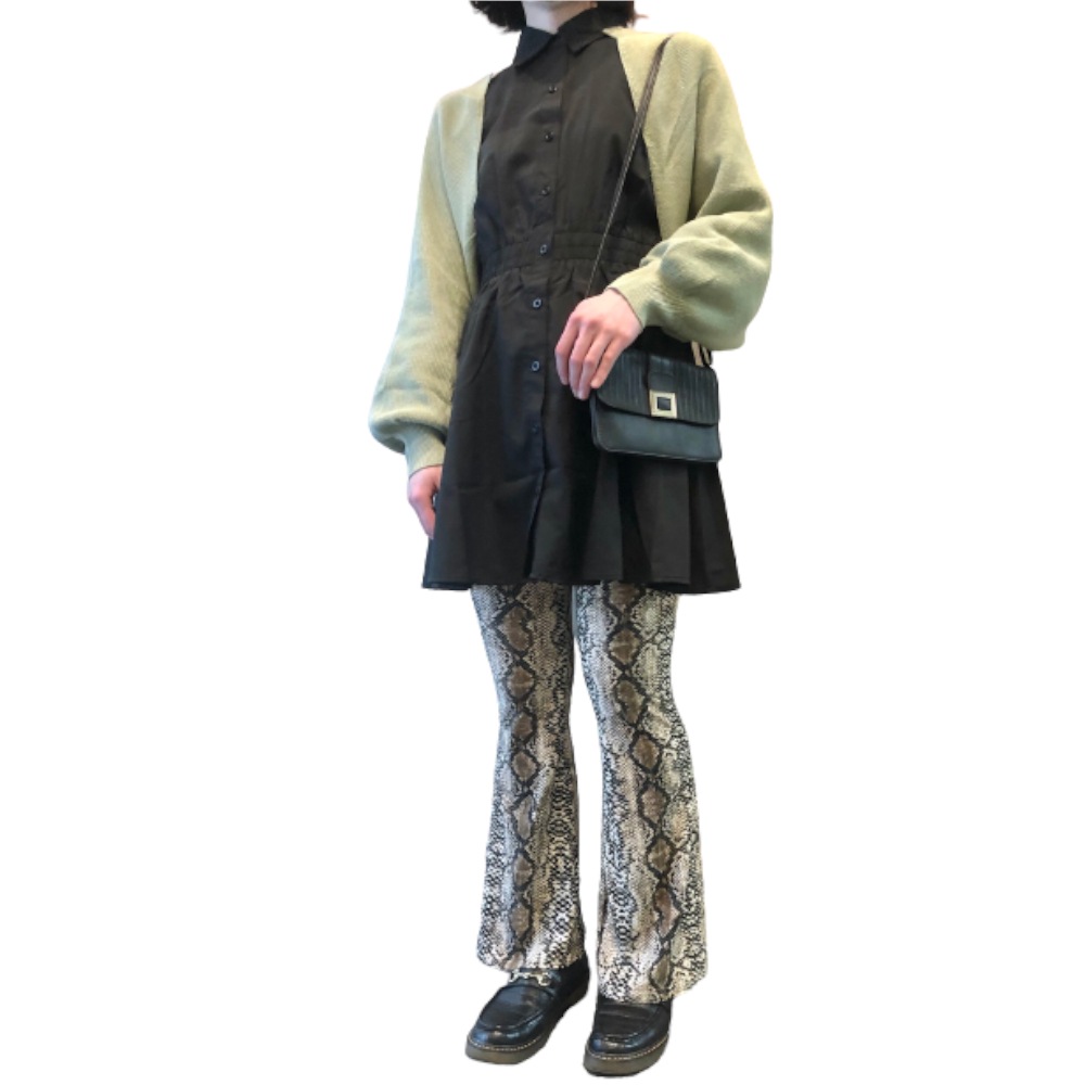 Waist Gather Flare Mini-Onepiece (black) A,D,G レディース