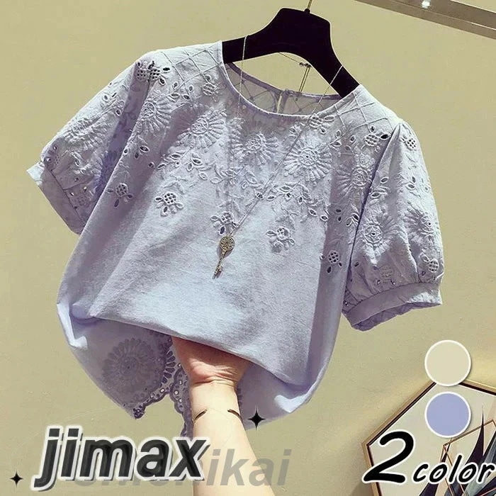 ブラウス レディース 40代 春夏新作 オシャレブラウス レースシャツ 半袖トップス パフスリーブブラウス 大人 通勤 ゆったり シャツ 韓国風 30代 50代