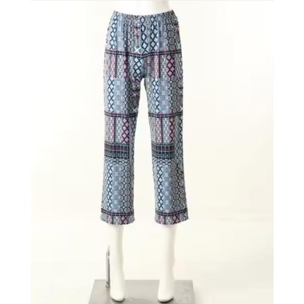 ポリスパン幾何学模様の捺染季節の変わり目に着るイージーウェア下衣(WPA375WP)