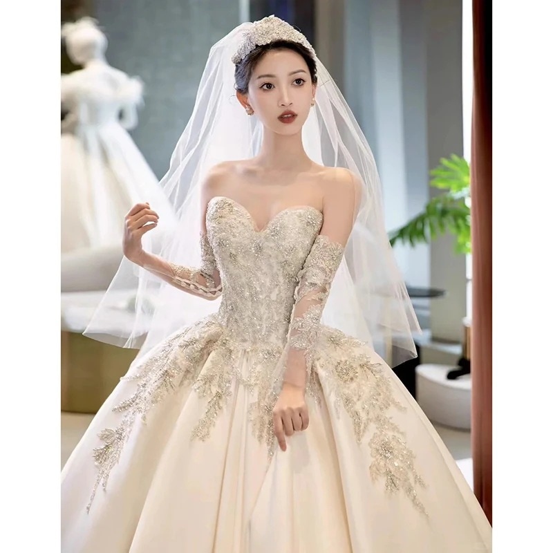 ブサテンウェディングドレス花嫁2025新主糸の質感と気質外出ライトガーゼ秋冬