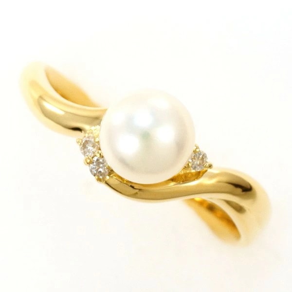 K18 18金 YG リング 13号 パール(真珠) 約6mm ダイヤ 0.03 ジュエリー 中古
