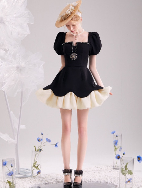 ミニドレス ファスナー お呼ばれ/二次会/2次会/合コン/デート/謝恩会/ パーティー/ 黒