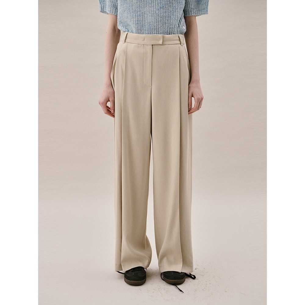 ahwe イタリアンウールブレンドタックパンツライトベージュ