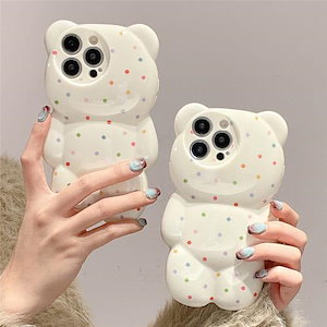 2026年初の値下げiPhone ケース 韓国 くま 熊 シリコン 動物 かわいい 衝撃に強い マーブル ドット おしゃれ 大人 女子 11 12 13 14 15 pro max