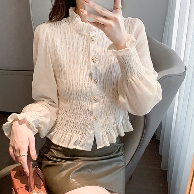トップス シャツ ブラウス 袖あり 長袖 スタンドカラー フリル 前開き ベロア かわいい 大人可愛い きれいめ 上品 おしゃれ お洒落 かっこいい レトロ こなれ感 キュート ガーリー エレガント