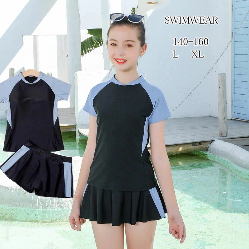 150cm L 女の子 子供 水着 セパレート スカート ハイネック 160cm パッドあり 2点セット140cm ショートパンツ付きスカート XL ジュニア 【7月の新作特典】キッズ レディース水着