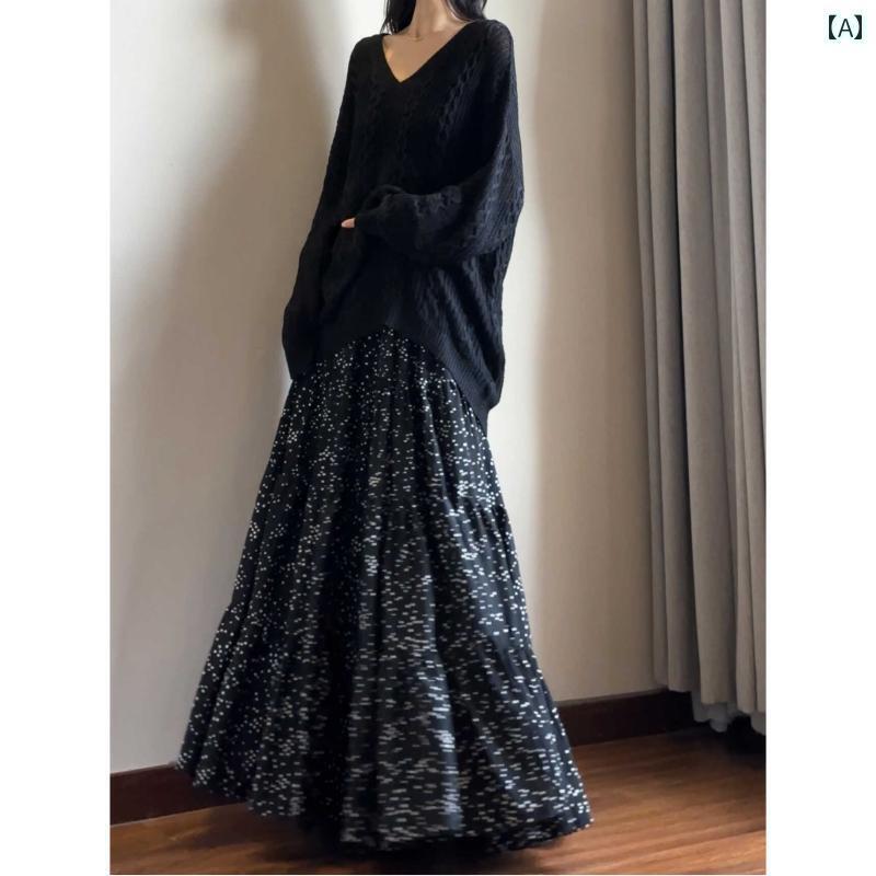 レディース　スカート　ハイウエスト 読書 服 アート ハイウエスト スリム 水玉 レトロ スカート aライン 洋 ナシ シェイプ アンブレラ 秋冬 ロング