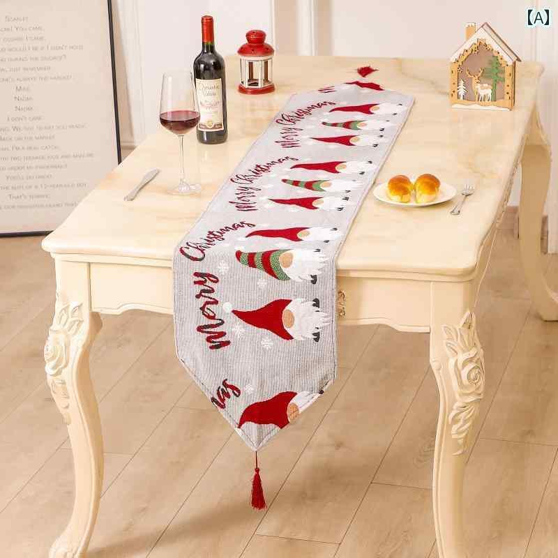 テーブルクロス クリスマス テーブルランナー おしゃれ 赤 グレー チェック サンタクロース トナカイ 綿 リネン プリント 装飾 タッセル ホーム パーティー ダイニング コーヒー マルチカバー