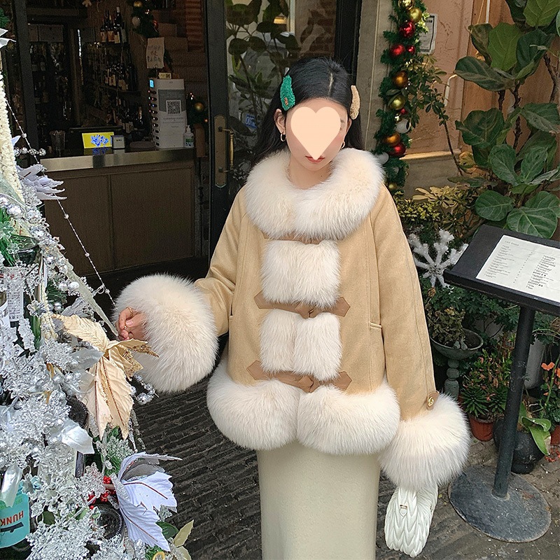 新しいスリムな韓国製模造レザージャケット甘くて環境に優しいスプライシングスエード綿毛怠惰なスタイルと暖かい秋冬スタイル