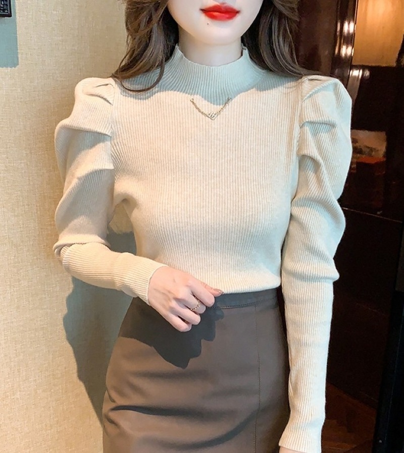 トップス ニット リブニット パフショルダー パフスリーブ 長袖 パフスリーブ ニット レディース パフ袖 ボリューム バルーン ボトルネック きれいめ 大人 お洒落 エレガント 春 秋 冬