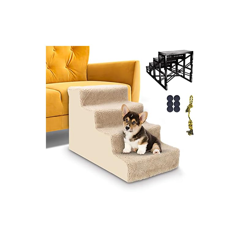 ZNM ドッグステップ 犬 ペット用階段 4段 踏み台 ペットステップ プラスチック 犬 階段 強くて頑丈 洗える布カバー 滑り止め 取り外し可能 老犬介護 怪我防止 ペット用品（高さ40cm-4層）