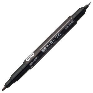 （まとめ） TANOSEE キャップ式油性マーカー ツイン 細字+極細 黒 1セット（10本） 10セット