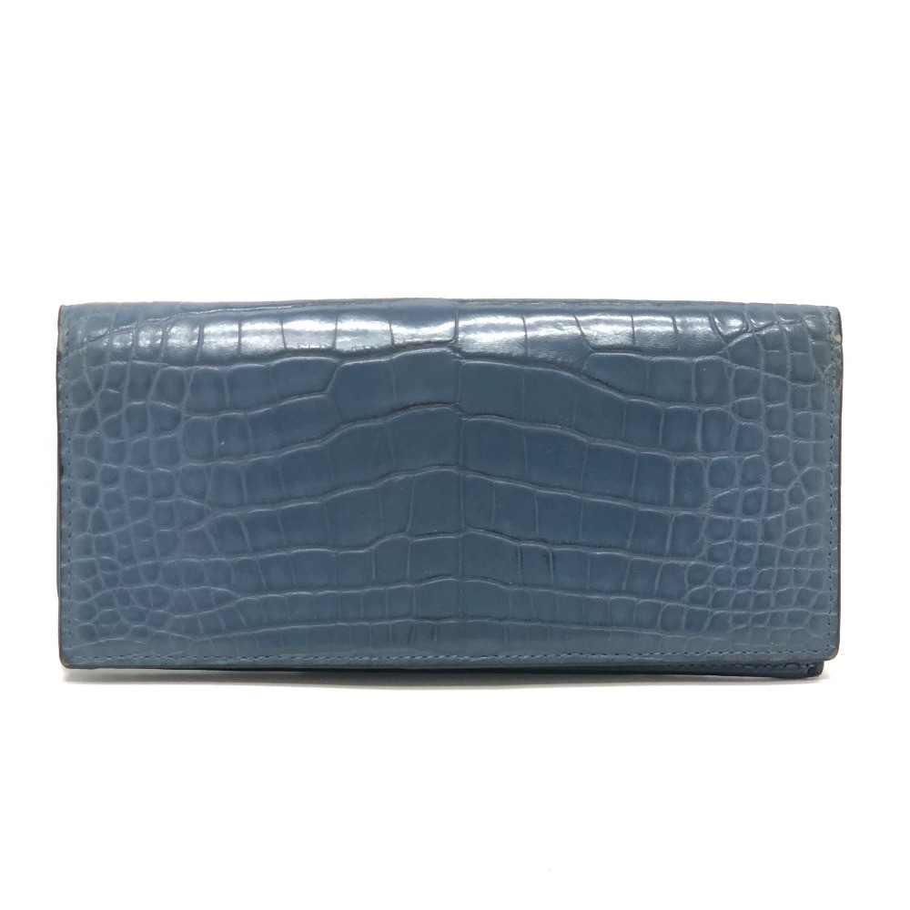 長財布 203887 ロングウォレット 2つ折り 財布 ウォレット 小物 クロコダイル ブルー