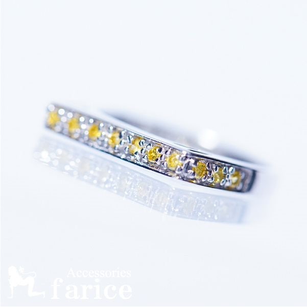 イエローラインキュービックジルコニアストーン シャープデザインジュエリーリング