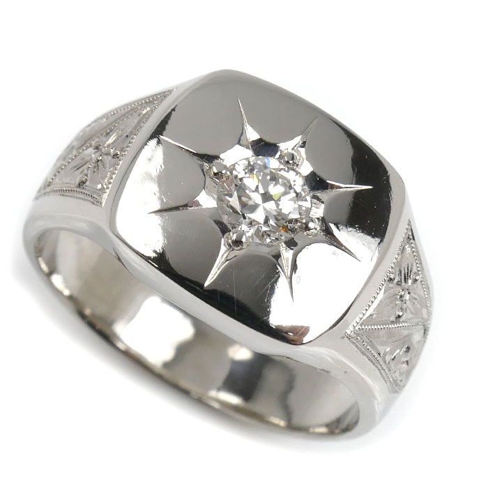 Pt900プラチナ 印台 リング・指輪 ダイヤモンド0.40ct 20.5号 19.6g メンズ 中古 美品