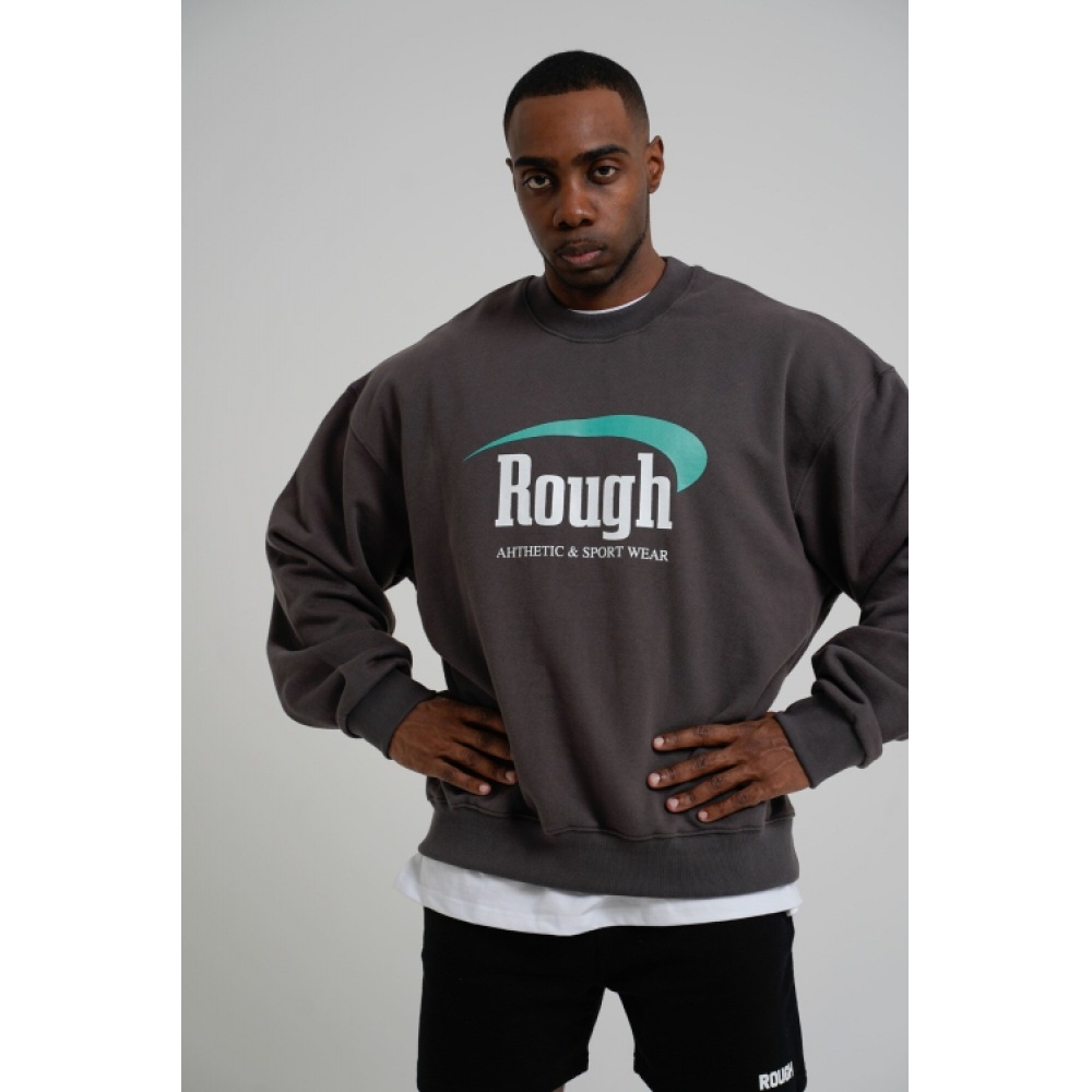 ラフアスレチックヘビーウェイトレーシングロゴスウェットシャツ-チャコール