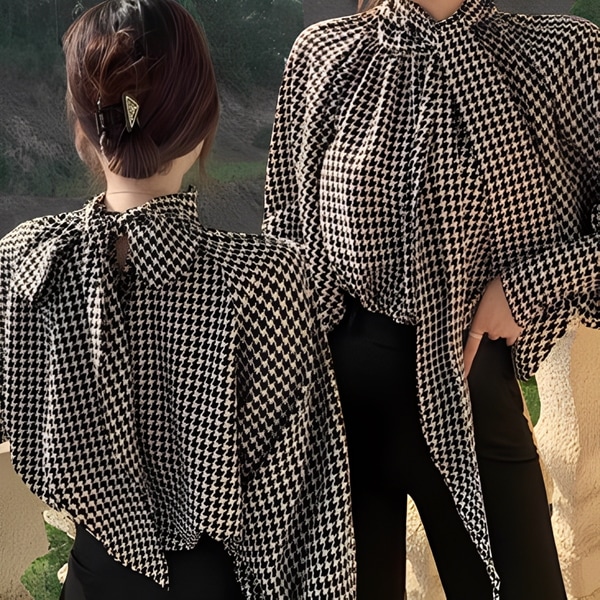 夏のデザインリボンボウタイ長袖ブラウス レディース トップス シャツ ブラウス 長袖 パフスリーブ ラウンドネック りぼんタイ セミフレア ストレート フェミニン リボン バイカラー 大人可愛い