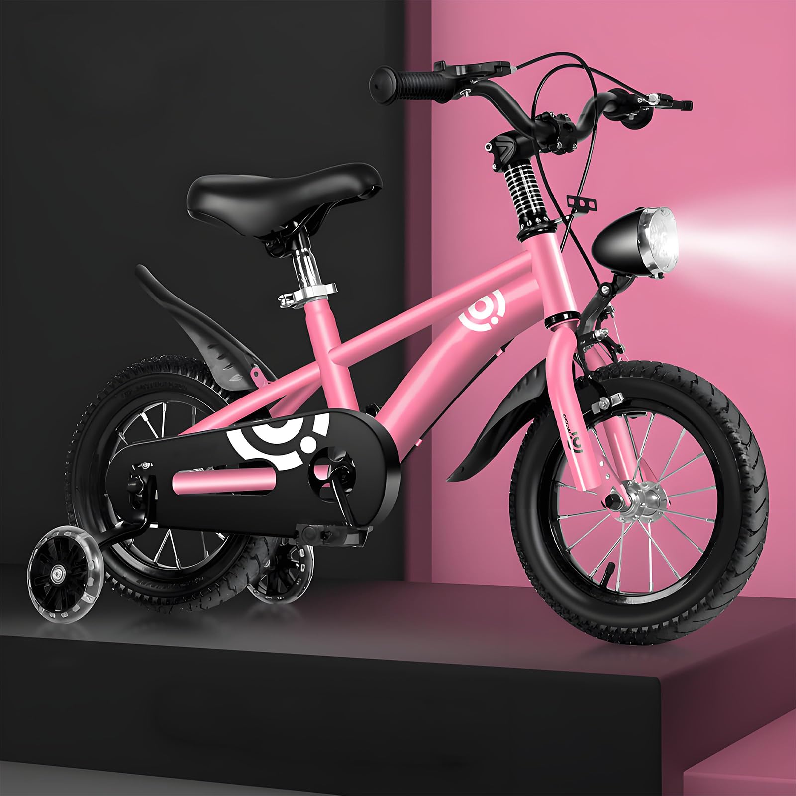 12/14/16/18インチ 子供用自転車 小学生 幼児用 自転車 補助輪付き LED照明 前後輪ブレーキ付き 調節可能なシートとハンドルバーの高さ 多色 A ピンク 18インチ